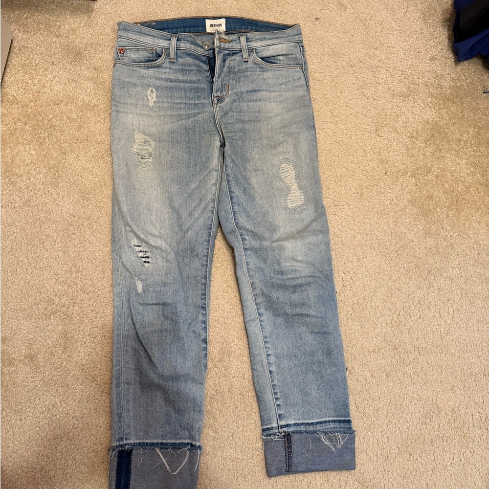 Hudson Jeans Light Blue Distressed Ankle Jeans